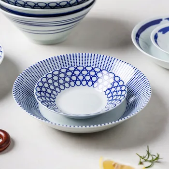 Japāņu Roku Apgleznoti Keramikas Vakariņas Plāksnes Zilā Zupa Nūdeles Bļoda Virtuves Deserta Ēdienus Mikroviļņu Drošu Dinnerware