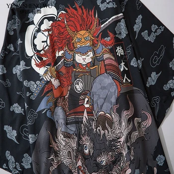 Japāņu Stila Kaķis Samurai Kimono Streetwear Vīriešu Un Sieviešu Jaciņa Japāna Harajuku Anime Drēbes Anime Drēbes 2020. Gada Vasaras