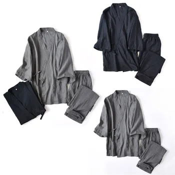 Japāņu Tradicionālo Peldmētelis Pidžamas Komplekti Kimono Sleepwear Cilvēkam Yukata Kokvilnas Naktskrekls Atpūtas Valkāt Naktskrekls Louge Valkā