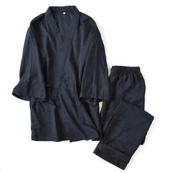 Japāņu Tradicionālo Peldmētelis Pidžamas Komplekti Kimono Sleepwear Cilvēkam Yukata Kokvilnas Naktskrekls Atpūtas Valkāt Naktskrekls Louge Valkā