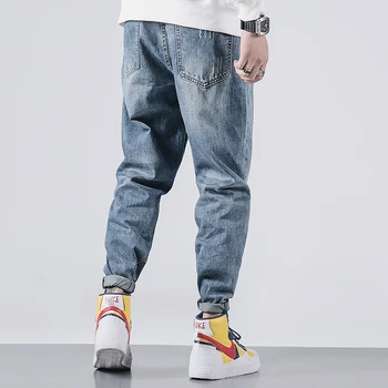 Japāņu Vintage Modes Vīriešu Džinsi Retro Zilā Loose Fit Ripped Džinsa Harēma Bikses Streetwear Hip Hop Wide Kāju Dizainera Džinsi Vīriešiem