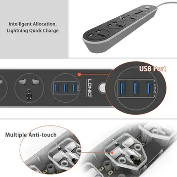 Jaudas Sloksnes Darbvirsmas Ligzda ASV/ES/UK Plug Pārsprieguma Aizsargs, 3 Veidu Universālo Izvadu Smart USB Porti Lādētāju 5.2 pēdu pagarinātāju
