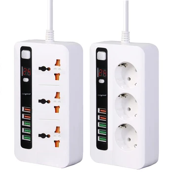 Jaudas Sloksnes Surge Protector 3 ES Plug Vietās Elektriskā Kontaktligzda ar 5 USB Porti Lādētāja Adapteri Doks 5V 3.4 2m pagarinātāju