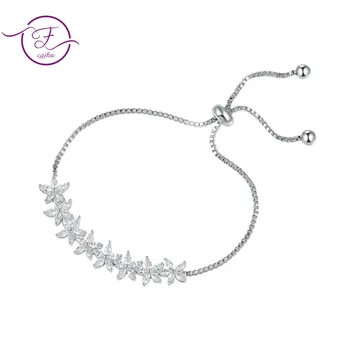 Jauna Vienkāršā Zieda Forma Zircon Aproce Sieviešu Regulējams Modes Rokassprādze Rokassprādzes S925 naudas Sodu Jewelri
