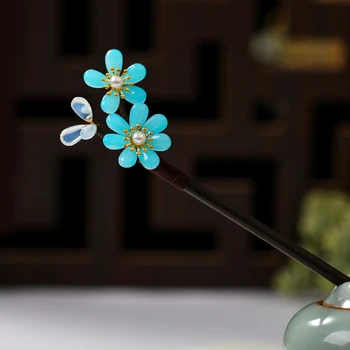Jauna, Ķīniešu stila koka matu stick pērle matadatu Ilgi Pušķi Matadatas Ar stiprinājumiem Koka Matu Kociņi, Krelles, Kāzu Līgava Tiara