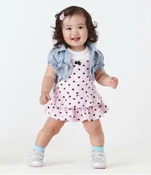 Jaunajā 2020. gada vasaras baby girl dress Gudrs kleita bez piedurknēm ar mazu sirds+ īsa jaciņa 2/gab Jaundzimušais meitene apģērbu komplekts