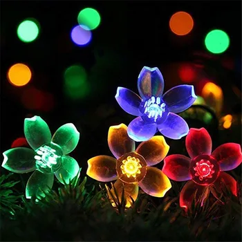 Jaunas 50 LED 7M Persiku Ziedu, Saules Lampas Jaudas LED String Pasaku Gaismas Saules Vītnes Dārza Mājas, Ziemassvētku Dekori Āra