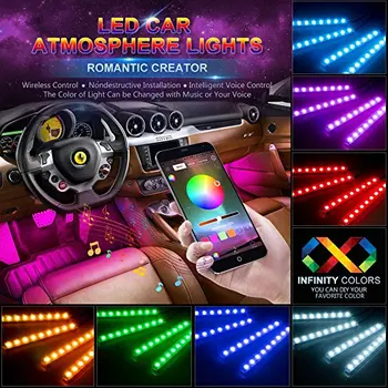 Jaunas Auto RGB LED Neona salona Apgaismojuma Lampa, Sloksnes, Dekoratīvie Atmosfēru Gaismas Mobilā Tālruņa APP Kontroles Android, IOS 12v
