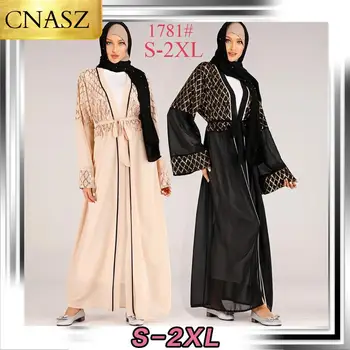 Jaunas Ielidošanas Augstas Kvalitātes Spīd Sequin Un Šifona Kleita Musulmaņu Abaya Atvērt Dubaija Tuvajos Austrumos Modes Dāmas Stils