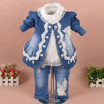 Jaunas Ielidošanas Baby Meiteņu Džinsa Kostīms 0-3 G. Lāce, Zīdaiņu Tērpu Modes Pavasarī Ziemas Apģērbu Meitenēm bezmaksas piegāde