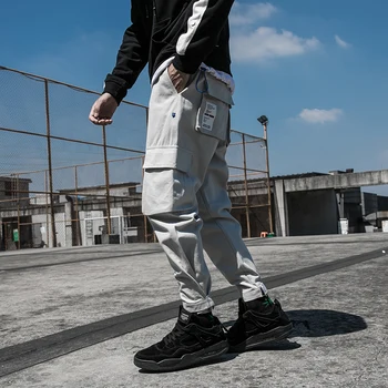 Jaunas Ielidošanas Multi-Kabatas Fashion Safari Stila Vīriešu Jogger Bikses Hip Hop gada Rudenī Gadījuma Ielā Vīrietis Potītes Garuma Harēma Pa