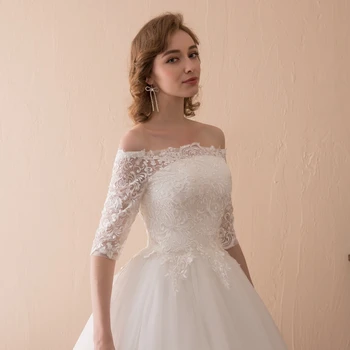 Jaunas Ielidošanas Pie pleca Balta, ar garām piedurknēm Kāzu kleitas 2020. gadam casamento Mežģīnes Fāzēm, Līgavas Kāzu kleita estido de noiva