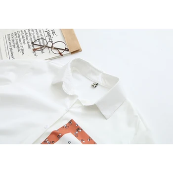 Jaunas Ielidošanas Sieviešu Vintage Lielgabarīta Šifona Blūze Drukāt Plats Piedurkņu Balts Krekls Gadījuma Plus Izmērs 4XL Topi Feminina Blusa T06