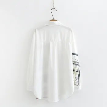 Jaunas Ielidošanas Sieviešu Vintage Lielgabarīta Šifona Blūze Drukāt Plats Piedurkņu Balts Krekls Gadījuma Plus Izmērs 4XL Topi Feminina Blusa T06