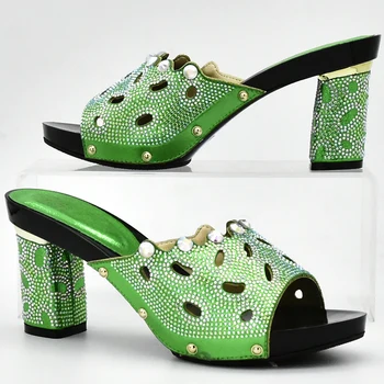 Jaunas Ielidošanas Zaļā Krāsa itāļu Dāma Seksīgas augstpapēžu kurpes Sieviešu Sūkņi Rhinestones Dāmas Kāzu Sūkņi Āfrikas Sandales Kurpju Puse
