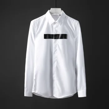 Jaunas Kokvilnas Vīriešu Krekls Camisa Masculina Modes Sveķu Drukāšanas Garām Piedurknēm Vīriešu Tērpu Kreklu Tendence Slim Fit Vīriešu Kleita Krekli