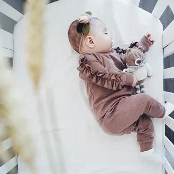 Jaundzimušais Mazulis Baby Girl Apģērbu Savirmot Top Garas Bikses Bikses 2019 Rudens Toddler Meitene Silts Vienkrāsainu Kokvilnas Apģērbu Komplekts
