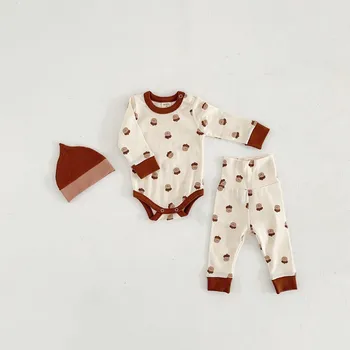 Jaundzimušais Zēns Sleepwear Bērnu Pidžamas Komplekts Romper Bikses, Cepure, 3Pcs Bērnu Apģērbu Komplekts Toddler Naktsveļu Tērpiem, Baby Meiteņu Drēbes