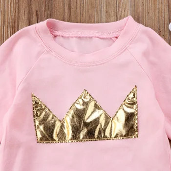 Jaundzimušo Bērnu Baby Girl 0-4T Kronis Topi sporta Krekls Bikses Bikses 3PCS Apģērbs Apģērbs