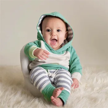 Jaundzimušo Bērnu, Meiteņu Un Zēnu Drēbes Kapuci Raibs Krekls Topi+ Svītrainas Zeķes Aukliņu, Elastīgas Vidukļa Bikses Tērpiem Komplekts