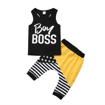Jaundzimušo Bērnu Svītrainām Boss Apģērbu Komplekts Baby Boy Kokvilnas Veste Topi+Harēma Bikses Garās Zeķes Tērpiem