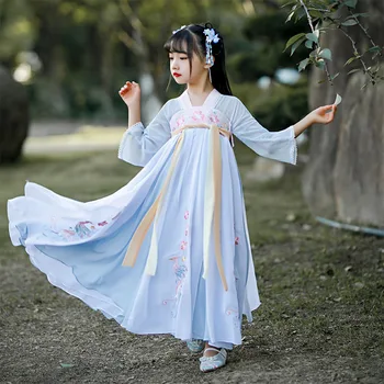 Jauno Gadu Tērpi Meitene Tradicionālā Ķīniešu Kleita Meitenēm Zilā Puse Izšuvumi Hanfu Deju