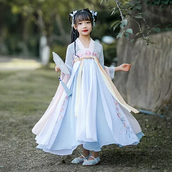 Jauno Gadu Tērpi Meitene Tradicionālā Ķīniešu Kleita Meitenēm Zilā Puse Izšuvumi Hanfu Deju