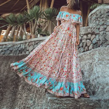 Jauno Modes Sieviešu Kleita Vasaras Bohēmijas Iespiesti Vidukļa V-Apkakli Šifona Beach Garās Kleitas Vasarai augstas kvalitātes Dāmas Kleita