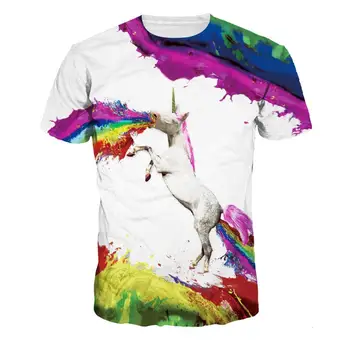 Jauno Modes Sieviešu, Vīriešu Tee Krekls ar Īsām Piedurknēm Krāsains Unicorn 3D Drukāšanas Kārtu Top Smieklīgi, T Krekls, t-veida Plus Lieluma