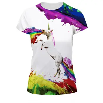 Jauno Modes Sieviešu, Vīriešu Tee Krekls ar Īsām Piedurknēm Krāsains Unicorn 3D Drukāšanas Kārtu Top Smieklīgi, T Krekls, t-veida Plus Lieluma