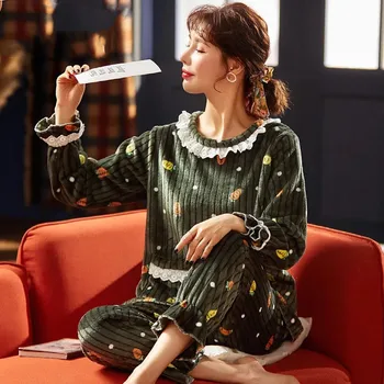Jauno Modes Siltas Flaneļa Pidžamas Komplekts Sievietēm Ziemā, Rudenī, Ziemā Gudrs Sleepwear Gadījuma Homewear Sieviešu Pidžamas, lai sieviete