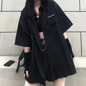 Jauno Modes Tērps-Svārki Tumši Melna BF Vēja Brīvs Krekls Sieviešu Kroku Svārki, Svārki Divi-gabals, kas Tērpi Sievietēm