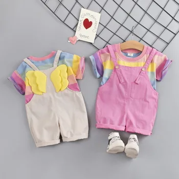 Jauno Modes Vasaras Bērnu Meitene Drēbes Bērniem un Zēnu Kokvilnas T Krekls ar Lencēm 2gab/set Toddler Ikdienas Tērpi Zīdaiņiem Bērniem Tracksuit