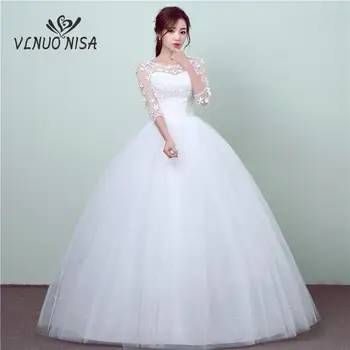 Jauno Modes Vienkāršu Mežģīnes Pusi Piedurknēm Kāzu Kleitas O-veida Kakla Elegants Ziedu Drukāt Plus lieluma Vestido De Noiva Līgavas Kleita Lēti