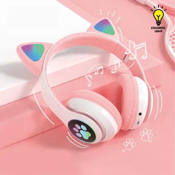 Jaunpienācēji STN28 modes bezvadu Bluetooth kaķu ausu austiņas ar mic, LED gaismas, augstas precizitātes mūzikas austiņas