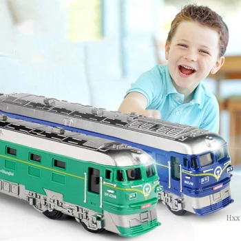 Jauns 1:87 Sakausējums Simulēta Vilciena Lokomotīves Modelis Pull Atpakaļ Transportlīdzekļa Rotaļlietu Skaņas, Gaismas