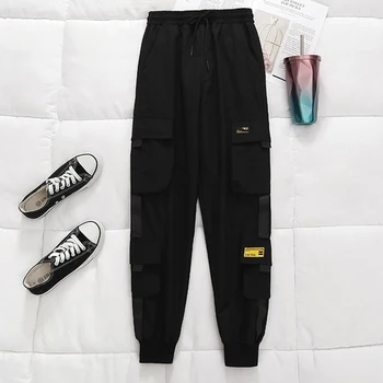 Jauns 2 Gabals Black Streetwear Kravas Bikses Sieviešu Skaists, Hip-Hop, Pavasarī un Vasarā Harajuku stils T-krekls divi-gabals, kas Bikses