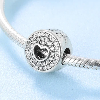 Jauns 925 Sterling Silver Dobi no sirds ar CZ kristāla pērles Apaļas formas fit Original europeu Šarmu Rokassprādzi rotaslietu izgatavošana
