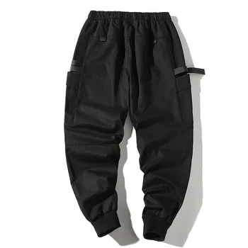 Jauns Modes Drūmi Stilīgs Vīriešu Jogger Bikses Rudens Hip Hop Streetwear Sānu Kabatas Lentes ins Treniņbikses Zīmuli Bikses
