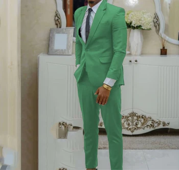 Jauns Vīriešu Uzvalki Slim Fit Uzvalku kāzām 2 Gabalus Vienu Pogu Balli Biznesa Žakete Kāzu Bordo Zaļš (Žakete+ Bikses)