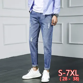 Jauns vīriešu džinsi ripped modes vīrietis iznīcināta vasaras plānas zaudēt korejas caurumu džinsa deviņi bikses 2021