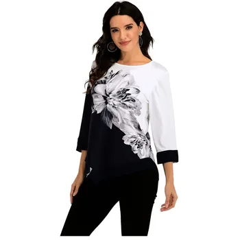 Jaunu 2020. gadam Krekls Sievietēm Pavasara Vasaras Ziedu Drukas Blūze 3/4 Piedurknēm Gadījuma Hem Pārkāpumu Sieviešu modes krekls Topi Plus Lieluma