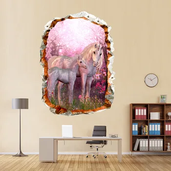 Jaunu 3D Sadalīti Rozā Ķiršu Ziedu Unicorn Sienas Uzlīmes bērniem telpām dzīvojamā istabā, guļamistabā, mājas dekorēšanas uzlīmēm