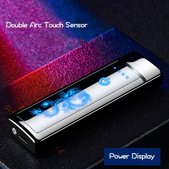 Jaunu Atdzist USB Lādējamu Vieglāks Pretvēja Dubultā Loka piepīpētāja Elektriskās Šķiltavas Touch Sensors Šķiltavas Smēķēšanas Sīkrīkus