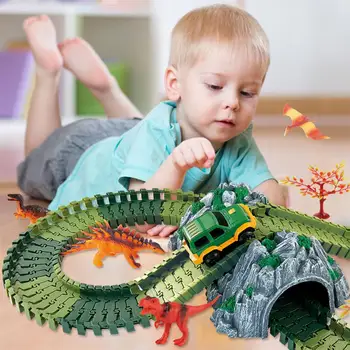 Jaunu Burvju sliežu Komplekts DIY Flex Sacīkšu trase smieklīgi Dinozauru Jurassic Park Radošo Dāvanu Izglītojošas rotaļlietas bērniem 30