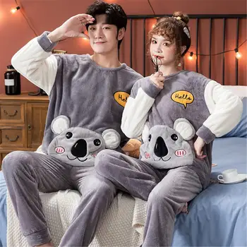 Jaunu Flaneļa Pāris Pidžamu Karikatūra Sleepwear Vīriešu Apģērbu Komplekti Pijamas Mujer Mīļākais Pidžamas Homewear M-3XL Panda Star Apģērbi