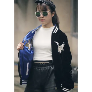 Jaunu Harajuku Streetwear Modes Janpan Suvenīru Izšuvumi Sieviešu Beisbola Jakas sānos Divas Valkāt Virsdrēbes