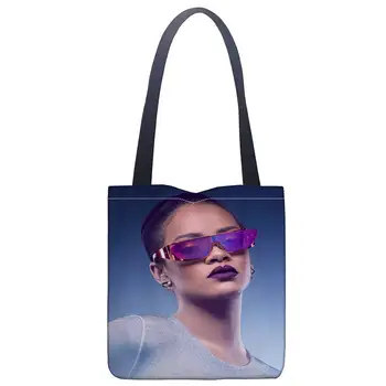 Jaunu Ierodas Pasūtījuma Rihanna apdrukāta kanvas tote soma ērta iepirkšanās soma sieviete soma studenta soma jūsu Pasūtījuma attēlu
