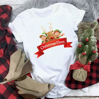 Jaunu Kawaii Santa Claus T Krekls Sieviešu Modes Ziemassvētku Harajuku Īsām Piedurknēm T-krekls Balts T Topi Apģērbi