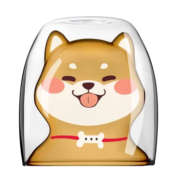 Jaunu Shiba Inu Kausa Gudrs Siltuma izturīgs Dubultās Stikla Tasi Borsilikāta Zaļā Brokastis Piena Kausa Cute Pet Kausa Bērnu Cup220ml